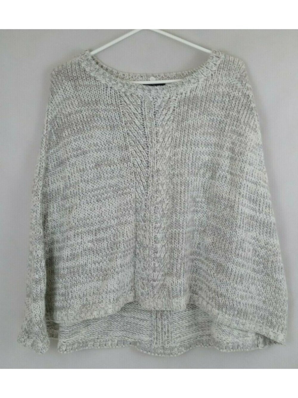 White House Black Market Women's Gray & White Metallic Shawl Sweater Size Medium